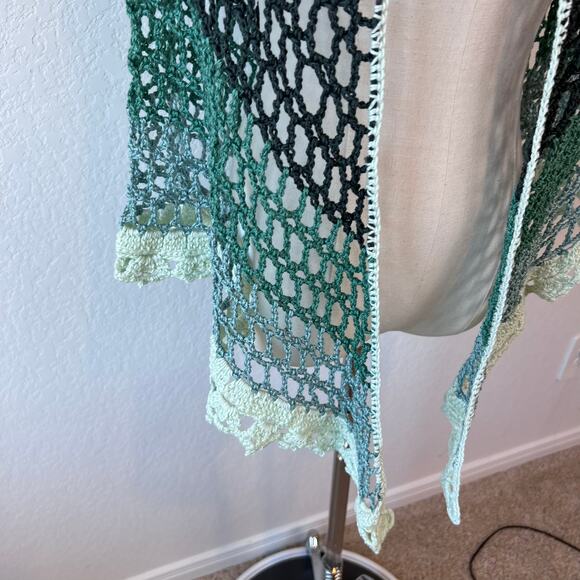 Handmade Crochet Knit Shawl Cottagecore Fairycore Blue Green Granny - Picture 6 of 10
